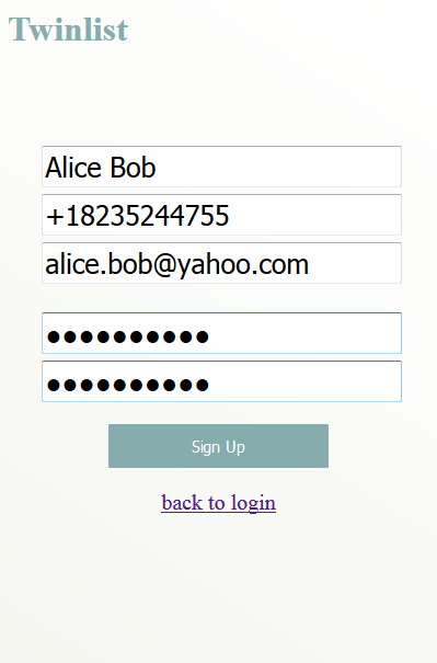 sign-up page